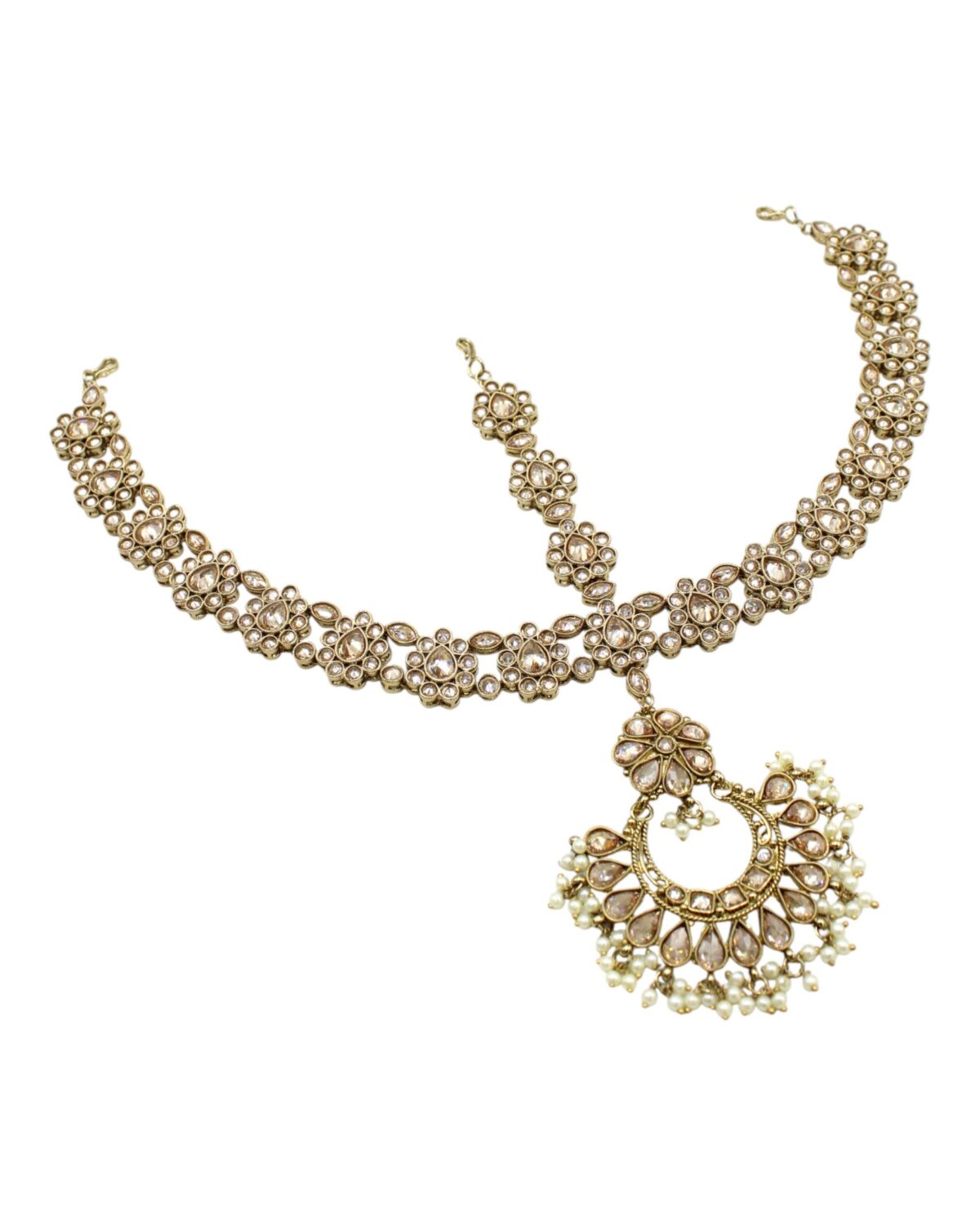 Elegant Pearl and Stone Necklace with Intricate Design
