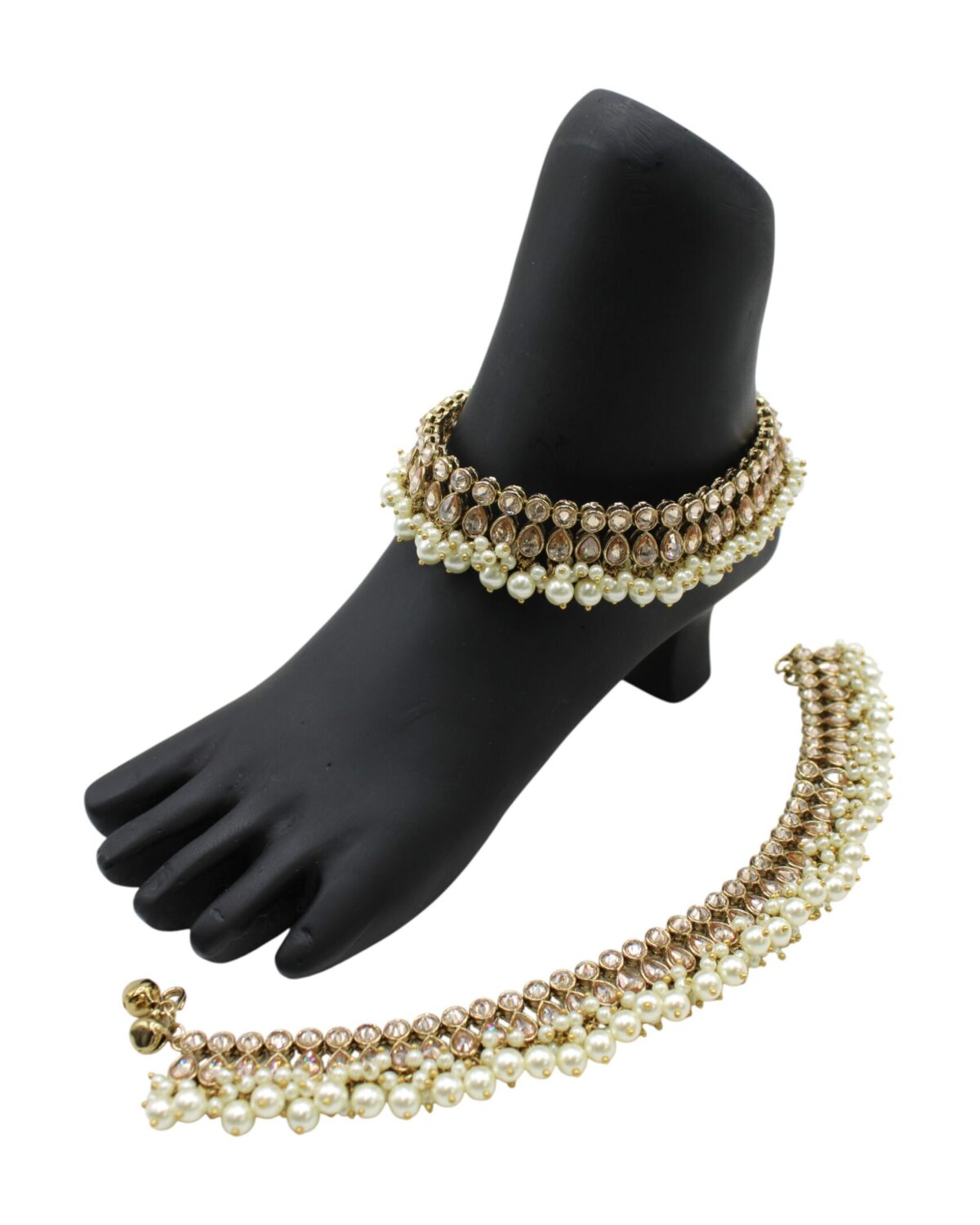 Elegant Pearl-Studded Anklets and Bracelet Display