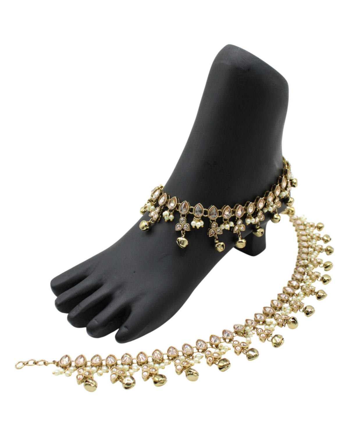 Elegant Gold and Pearl Anklet Display