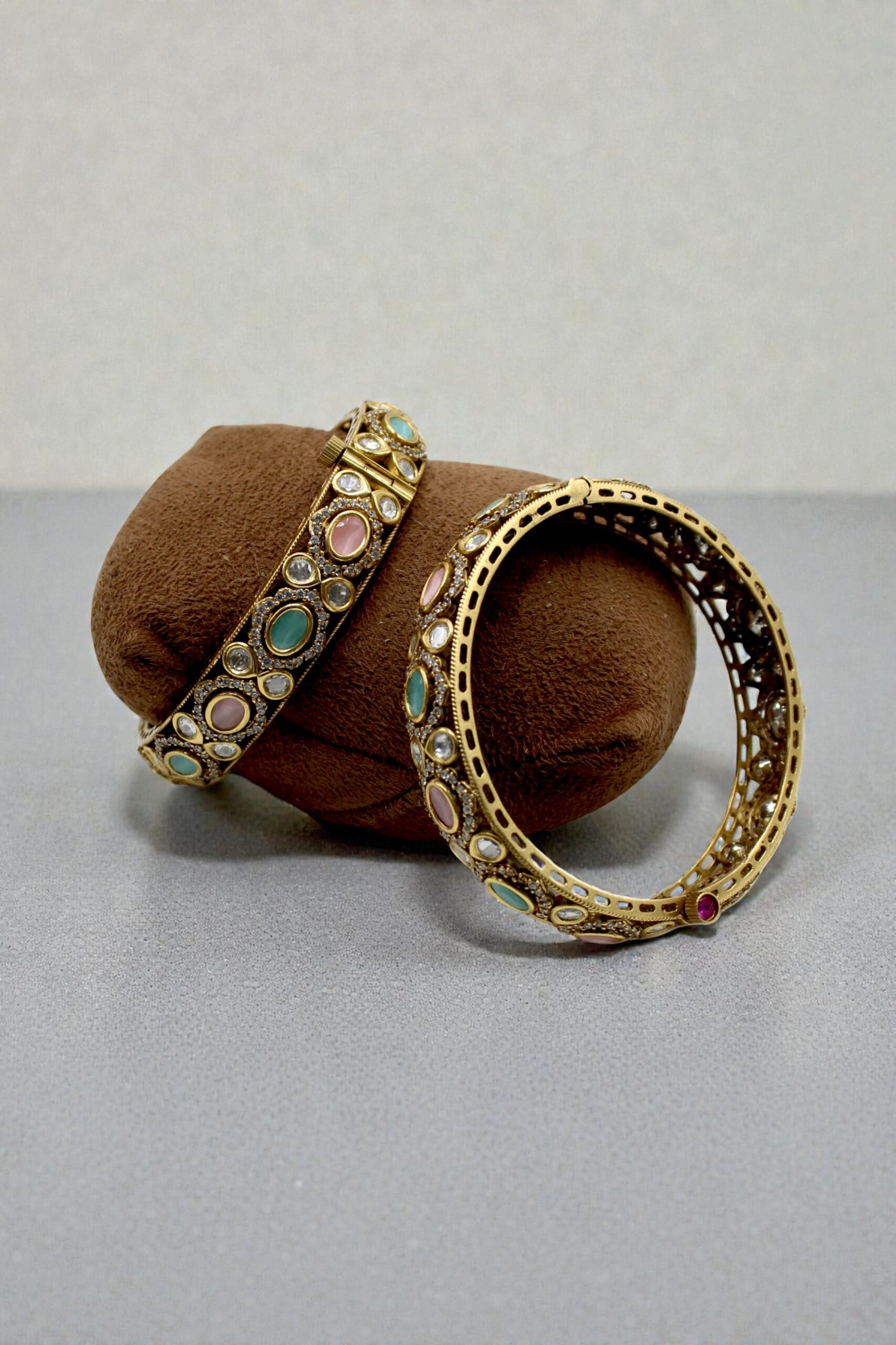 Elegant Antique Bangles with Colorful Gemstones - Image 2