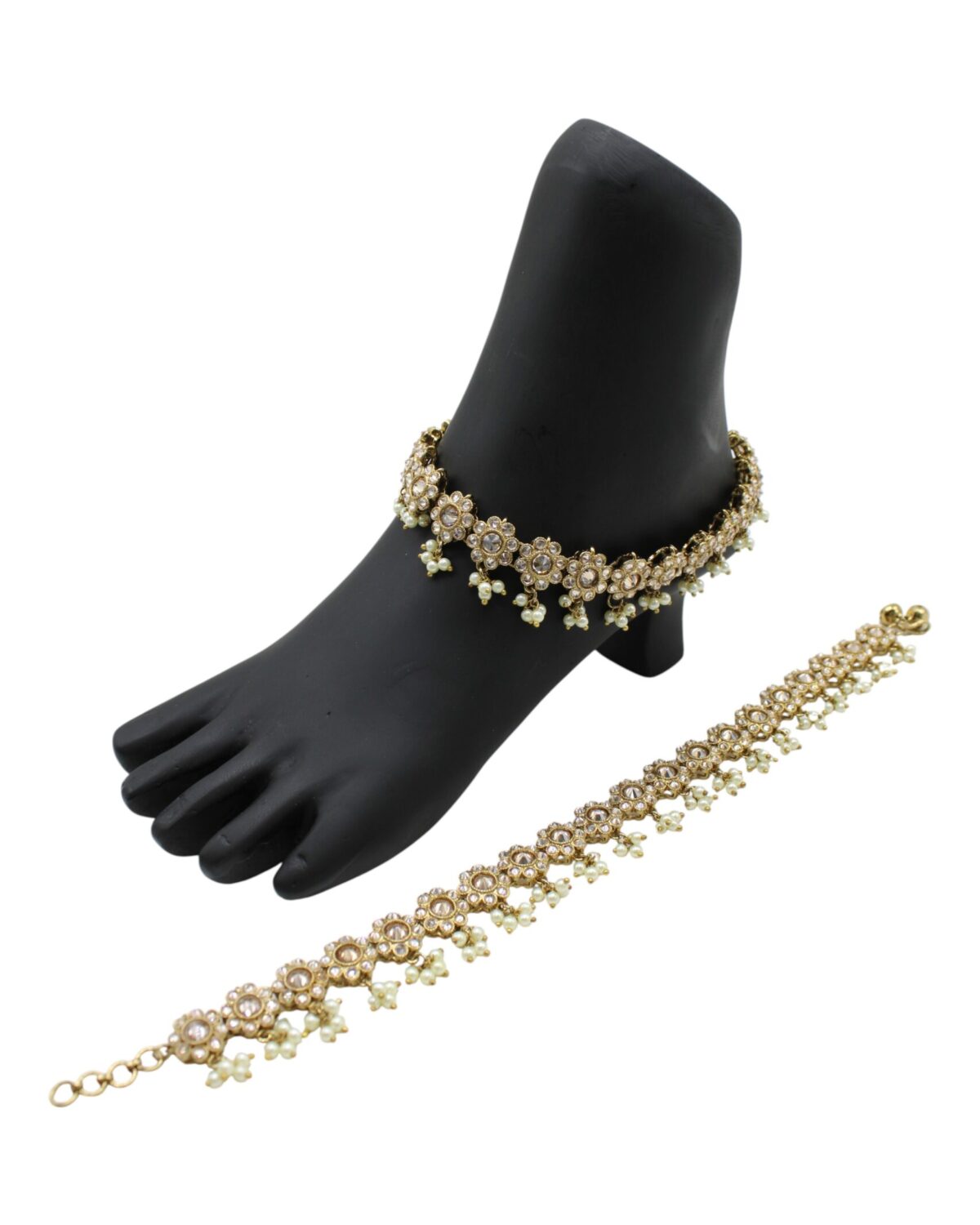 Elegant Gold and Pearl Anklet and Bracelet Set