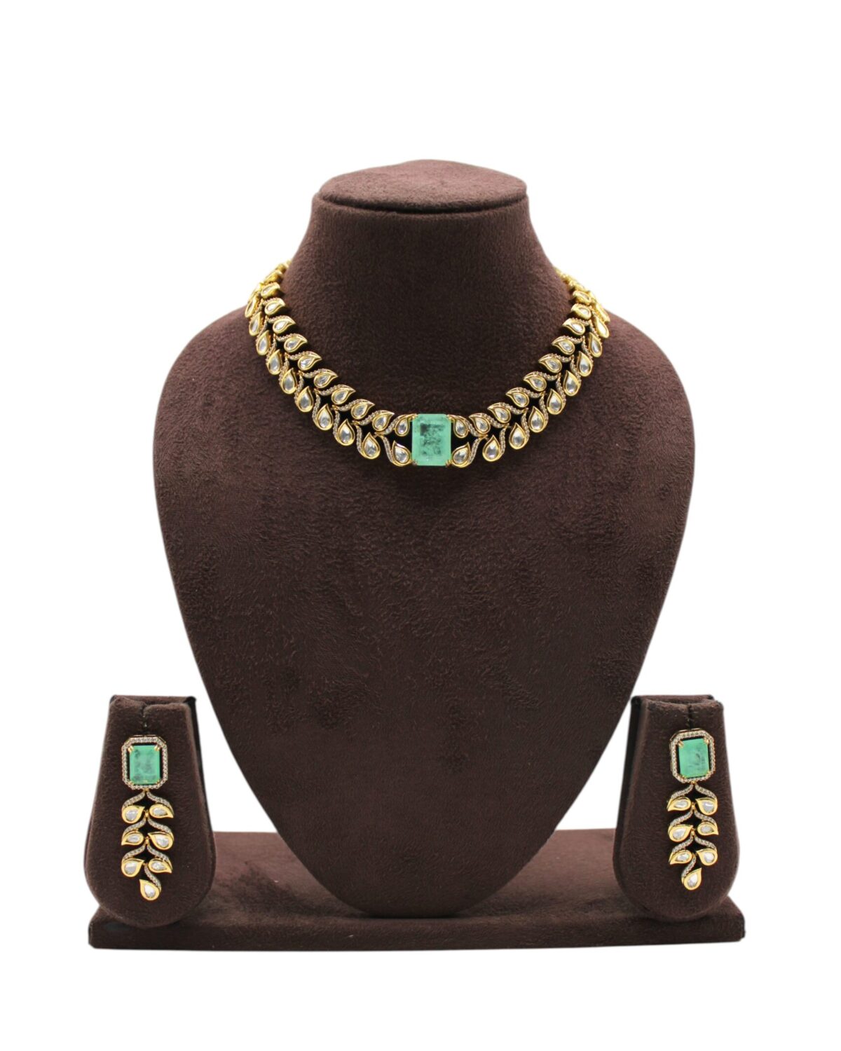 Elegant Gold Necklace and Earring Set with Turquoise Accents
