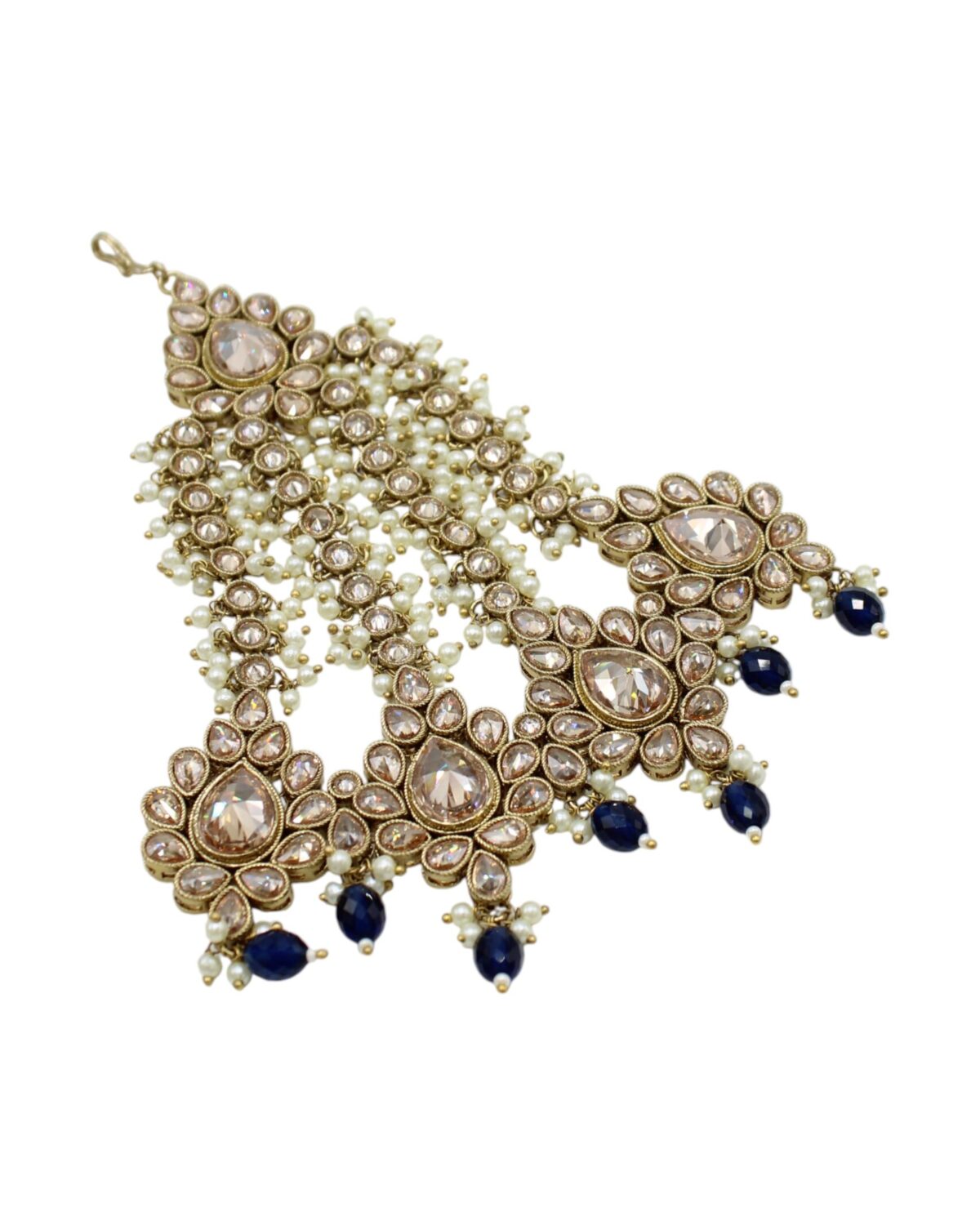 Elegant Traditional Indian Earrings with Pearls and Blue Accents