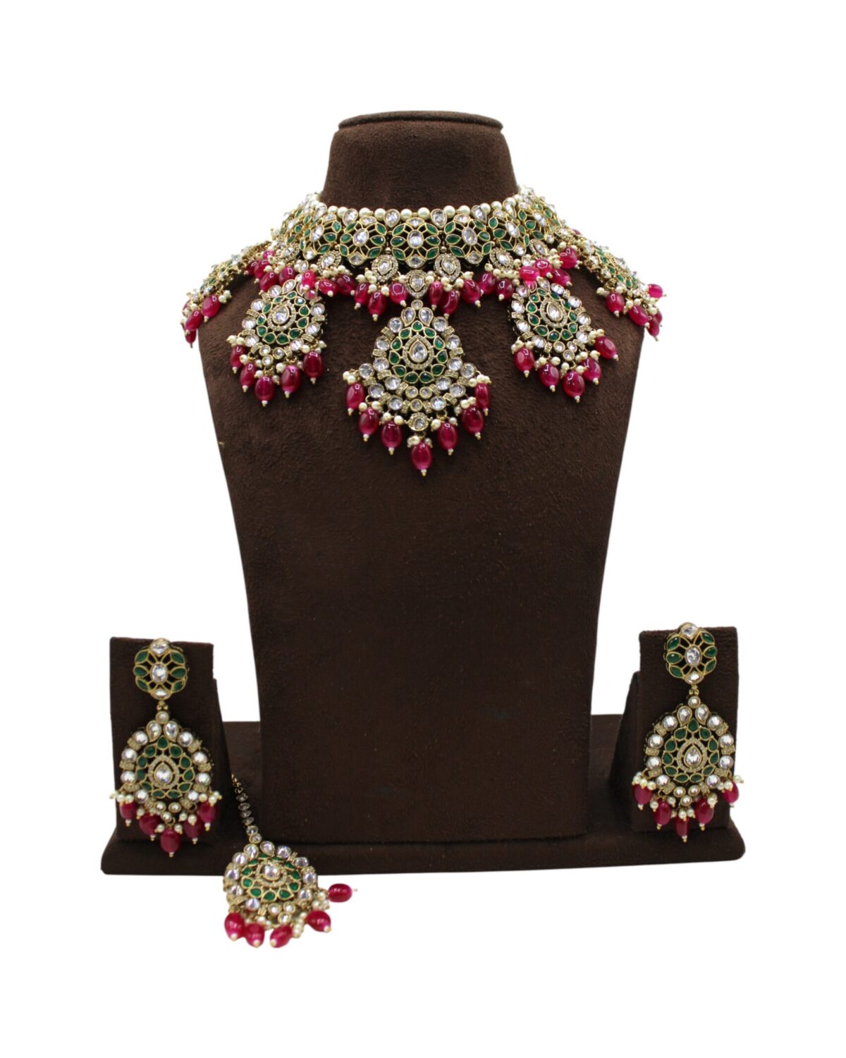 Elegant Traditional Indian Jewelry Set with Ruby Accents