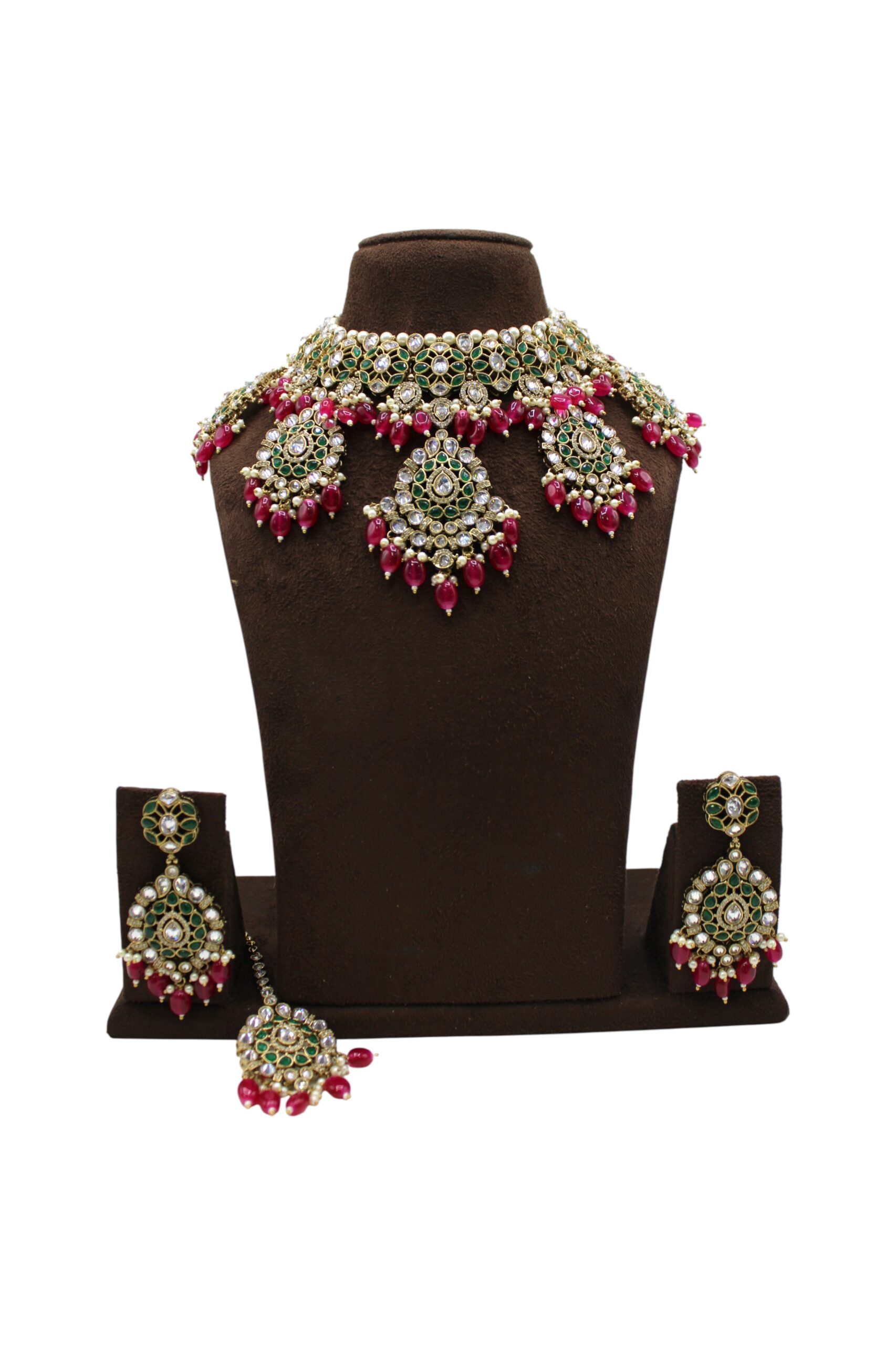 Elegant Traditional Indian Jewelry Set with Ruby Accents