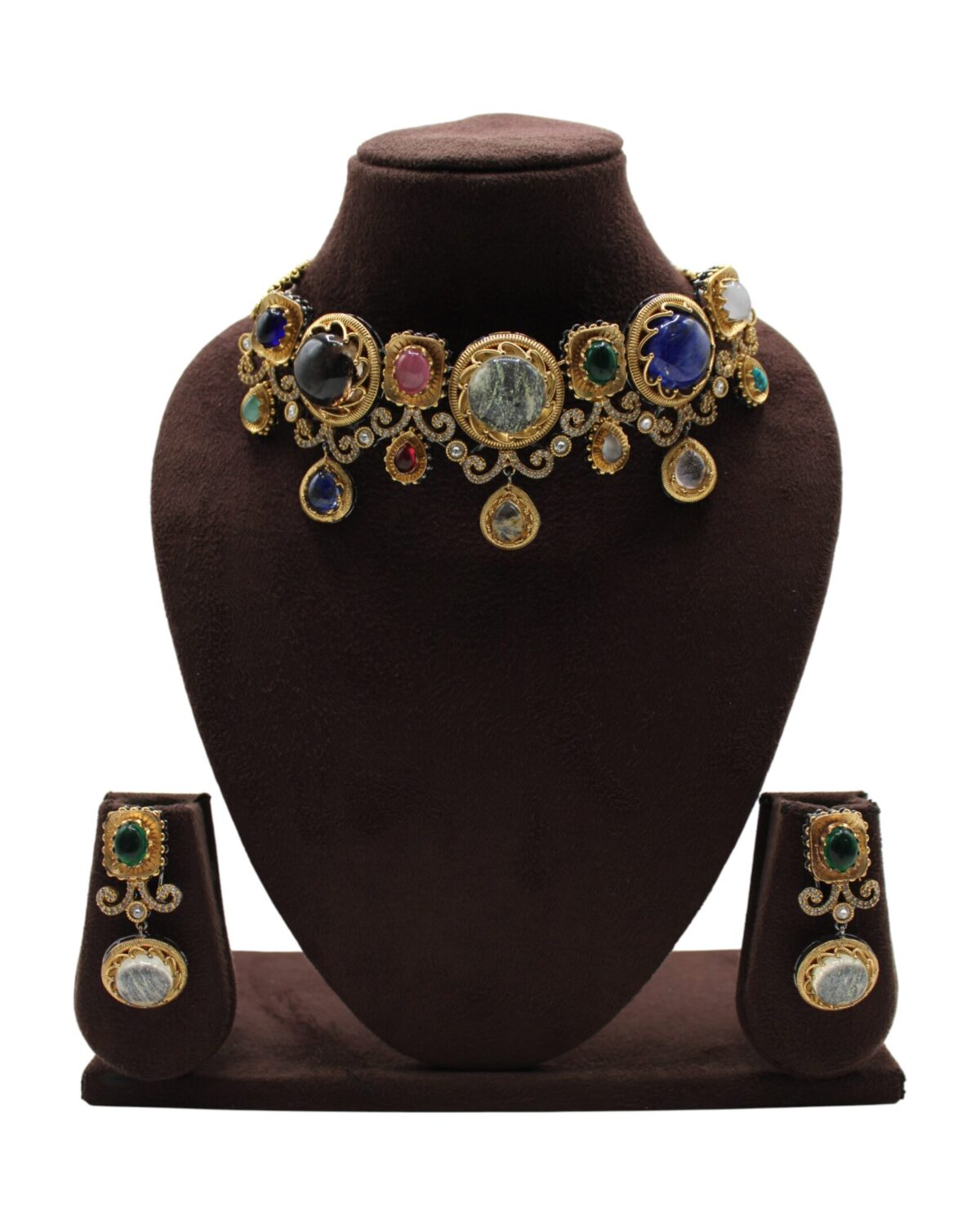 Exquisite Vintage Gemstone Necklace and Earring Set