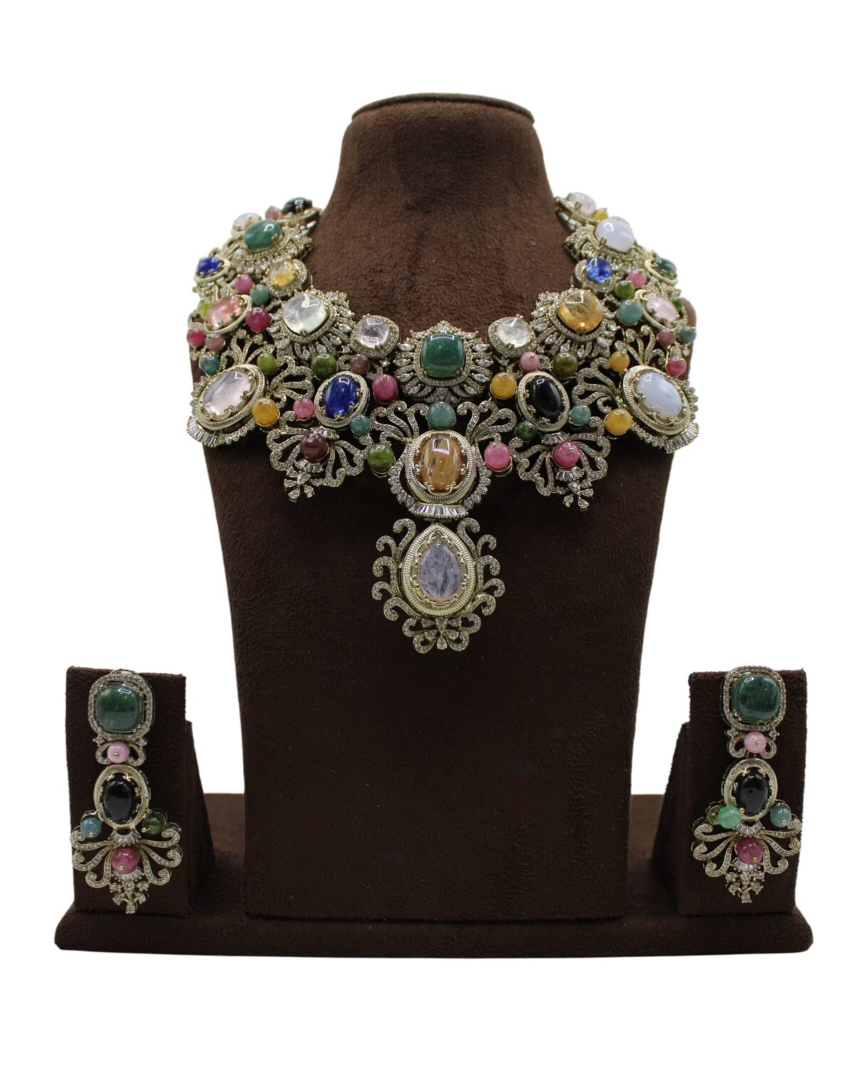 Exquisite Vintage Jewelry Set with Colorful Gemstones