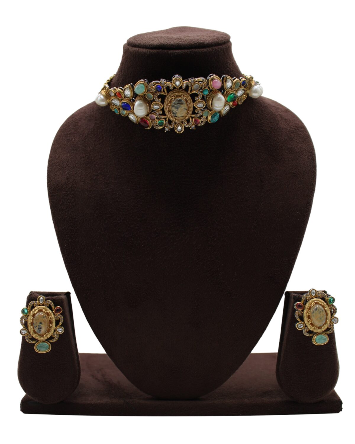 Elegant Vintage Jewelry Set with Colorful Gemstones