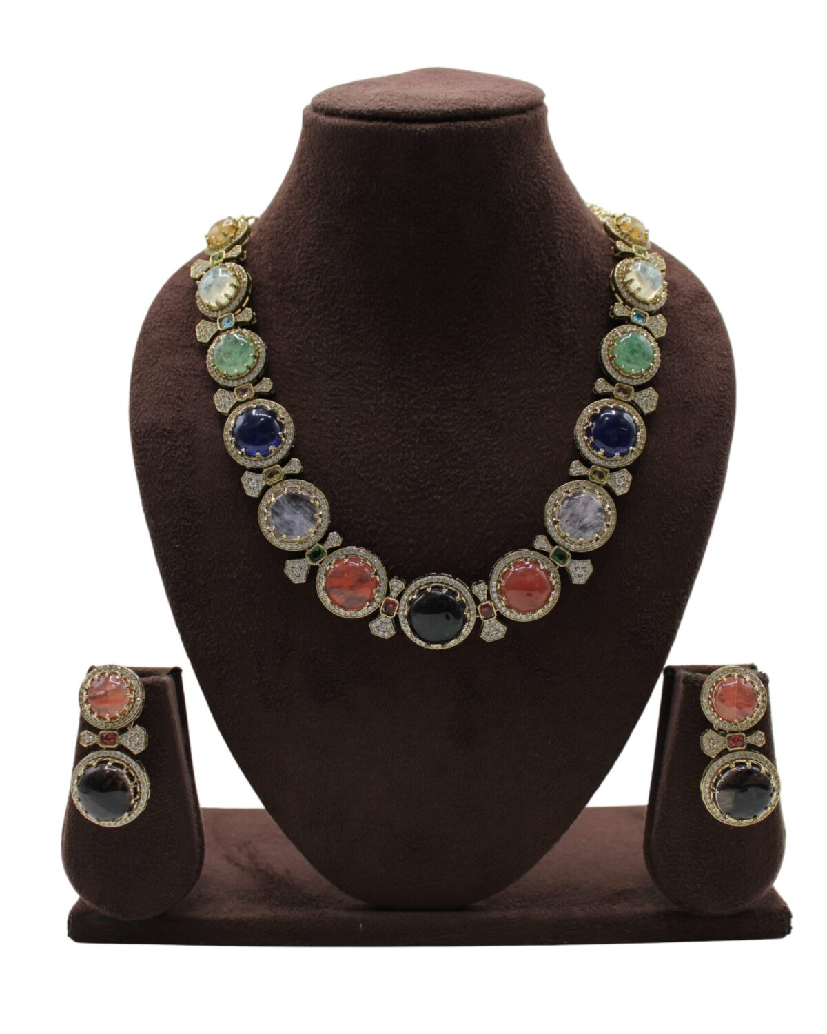 Elegant Multi-Colored Gemstone Necklace and Earring Set