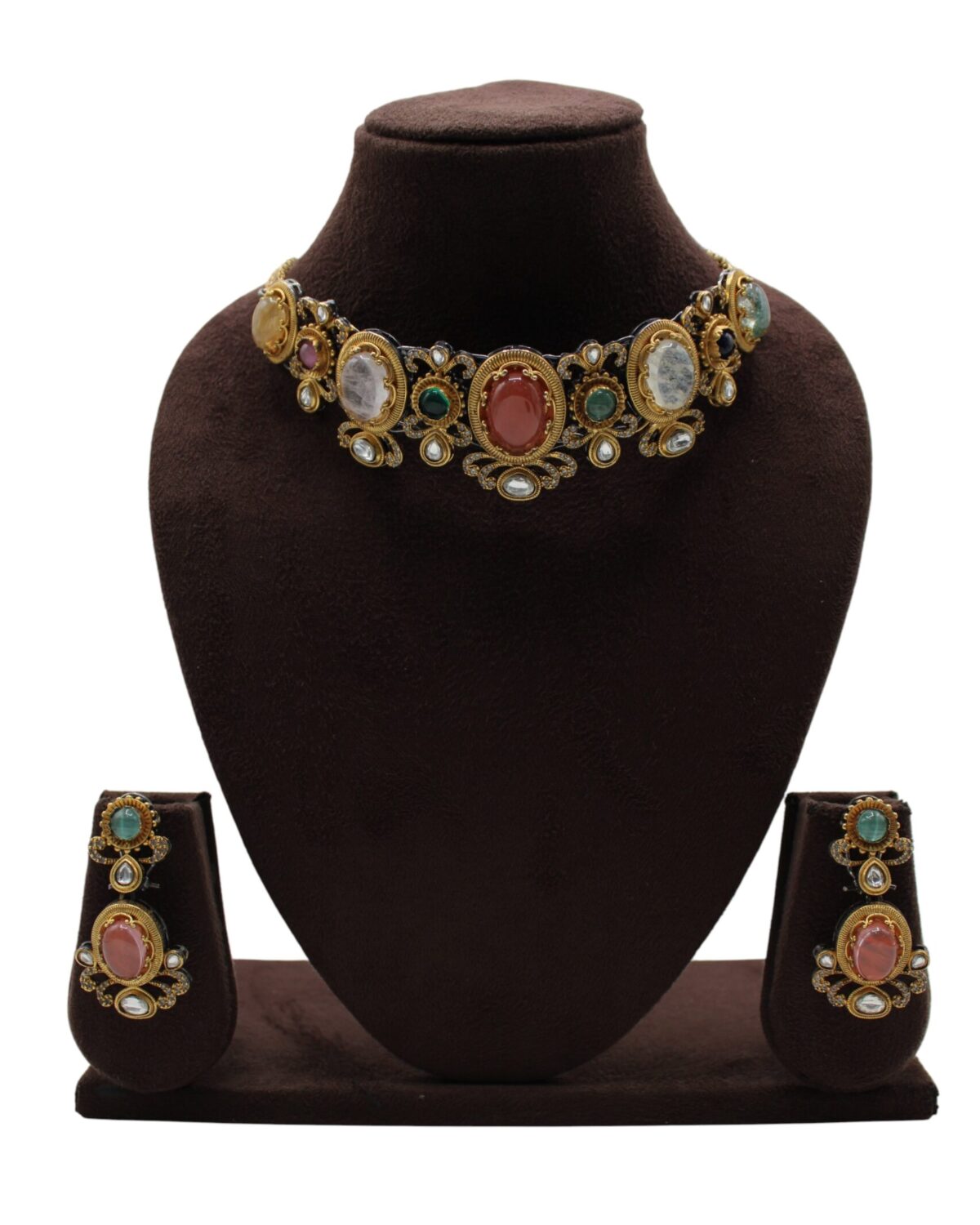 Elegant Multicolored Gemstone Necklace and Earring Set