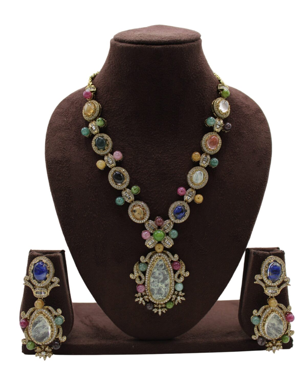 Elegant Vintage-Inspired Jewelry Set with Colorful Gemstones