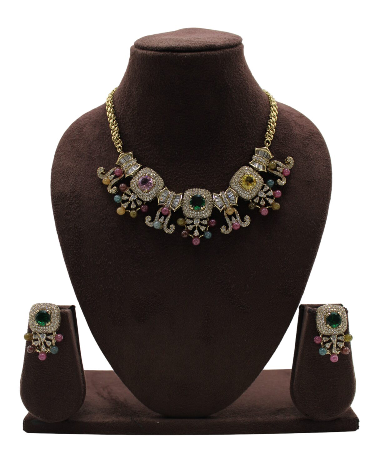 Elegant Multicolored Gemstone Necklace and Earring Set