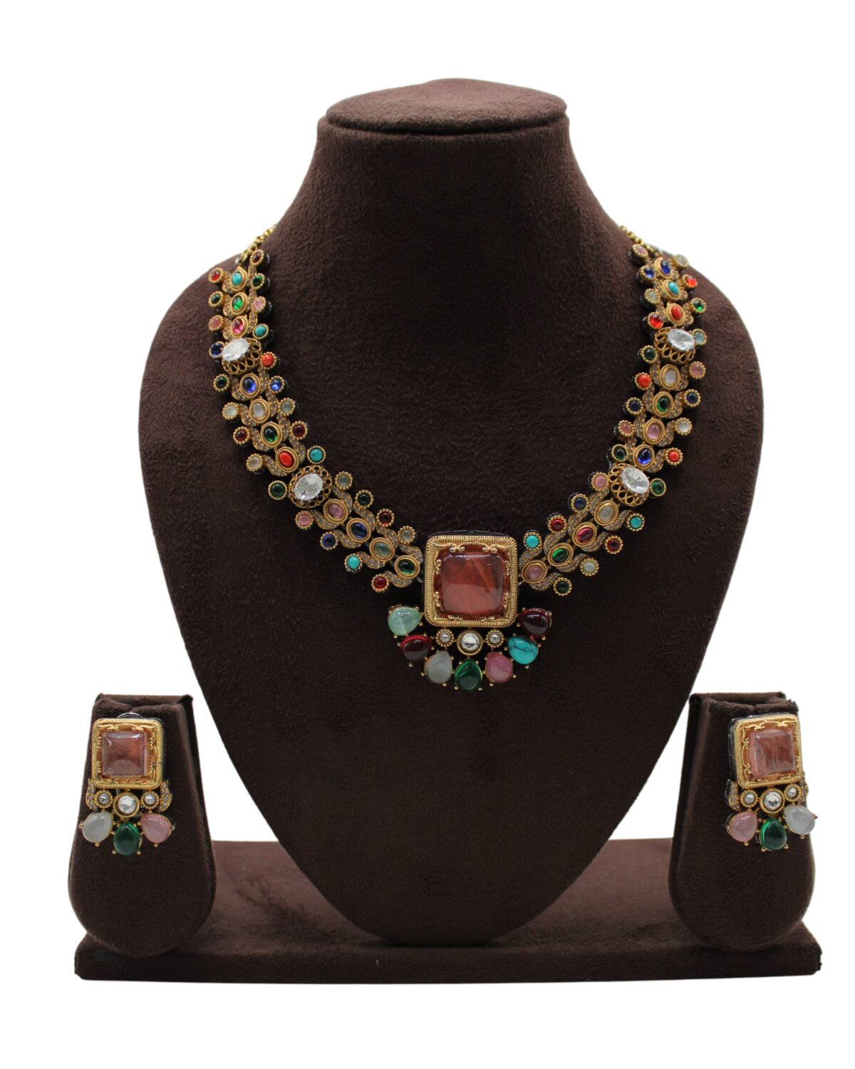 Elegant Multicolored Statement Necklace and Earring Set