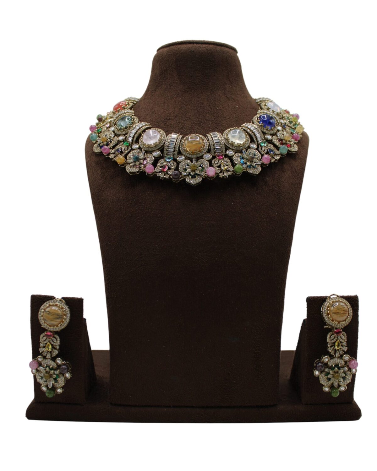 Elegant Multicolored Statement Necklace and Earring Set