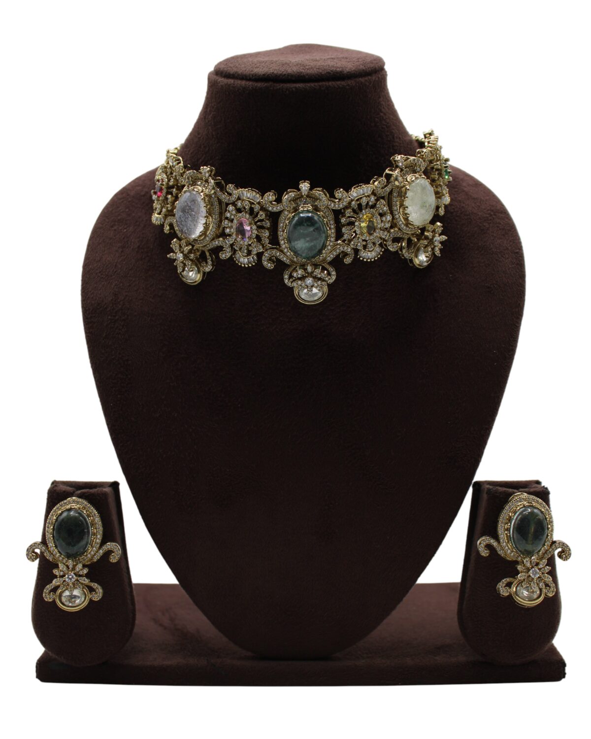 Elegant Vintage-Inspired Jewelry Set with Colorful Gemstones