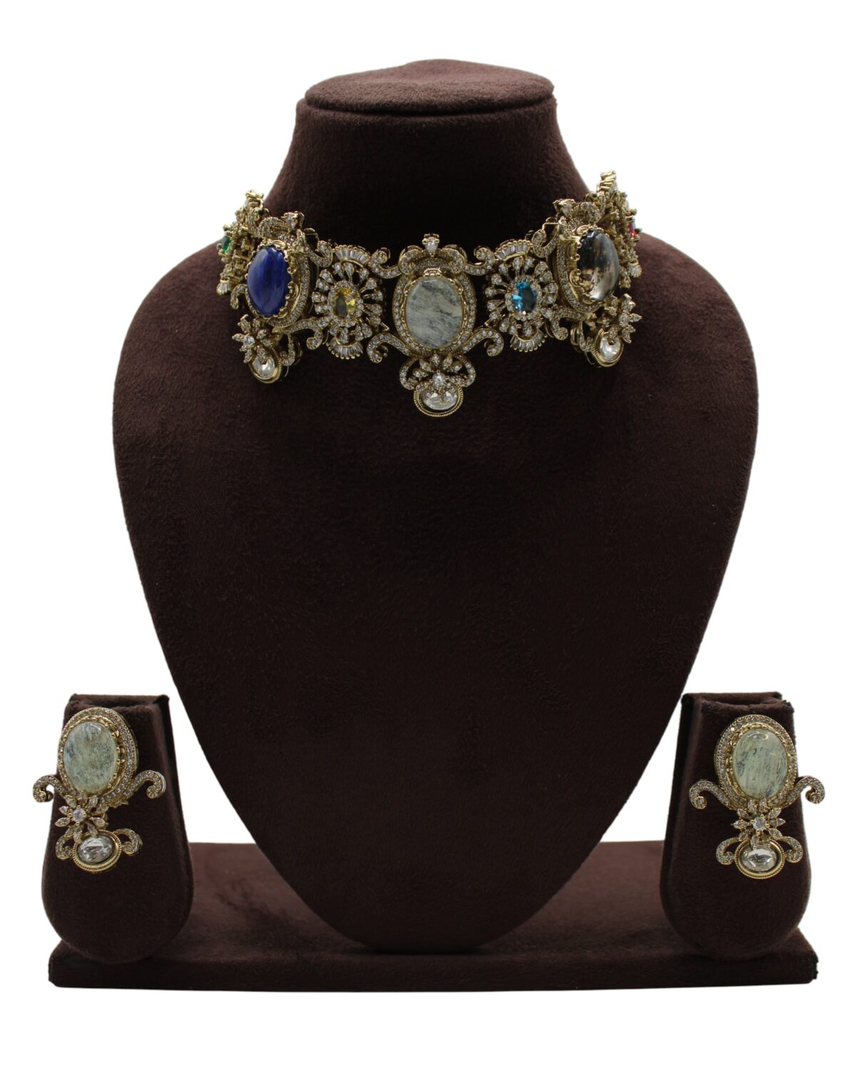 Elegant Vintage-Inspired Jewelry Set with Colorful Gemstones
