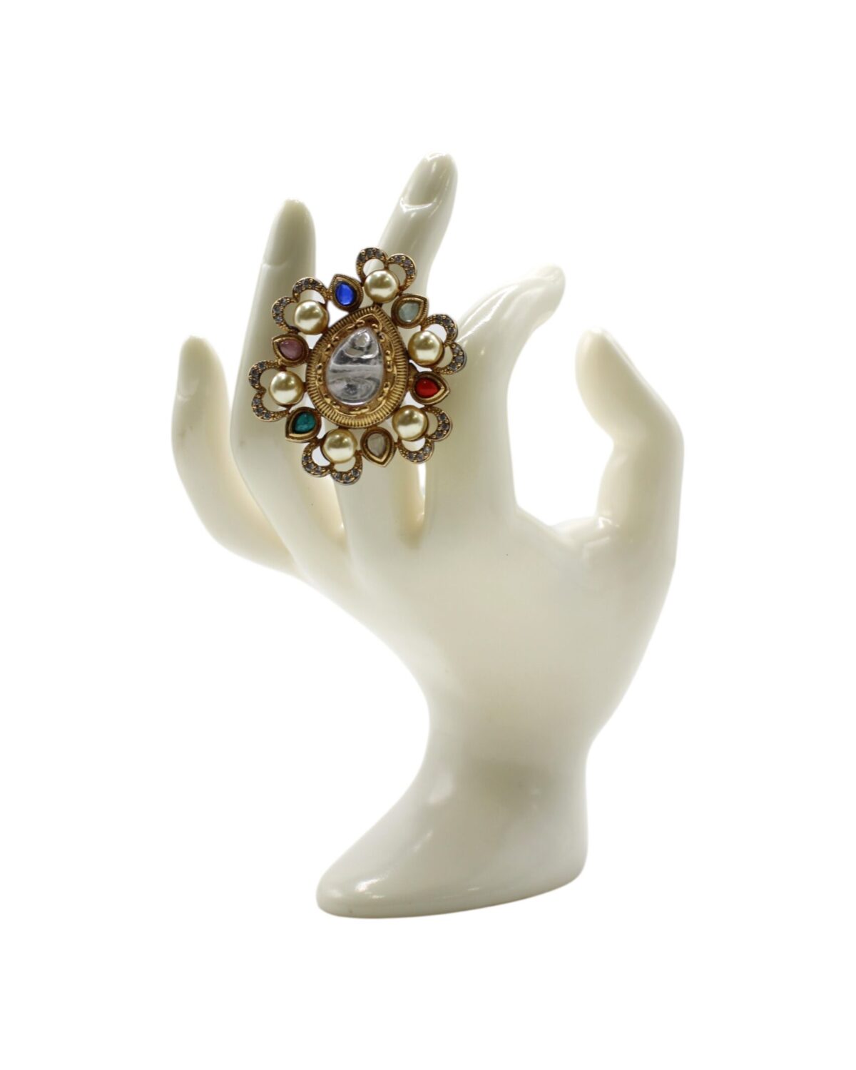 Elegant Vintage Ring Displayed on a Decorative Hand