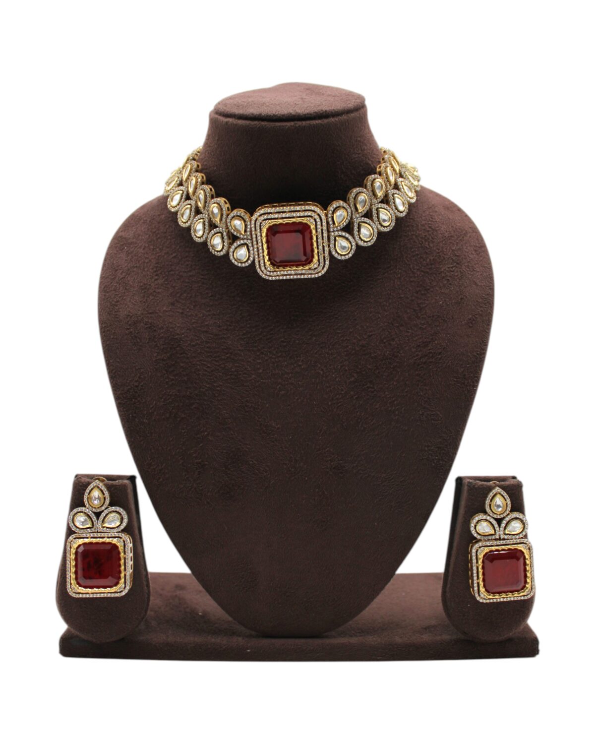 Elegant Red and Gold Jewelry Set with Earrings