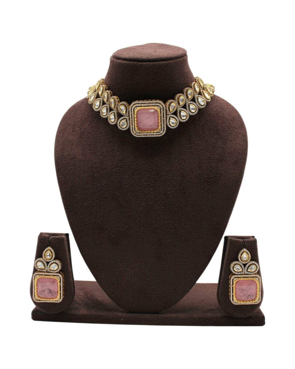Elegant Gold and Pink Stone Jewelry Set