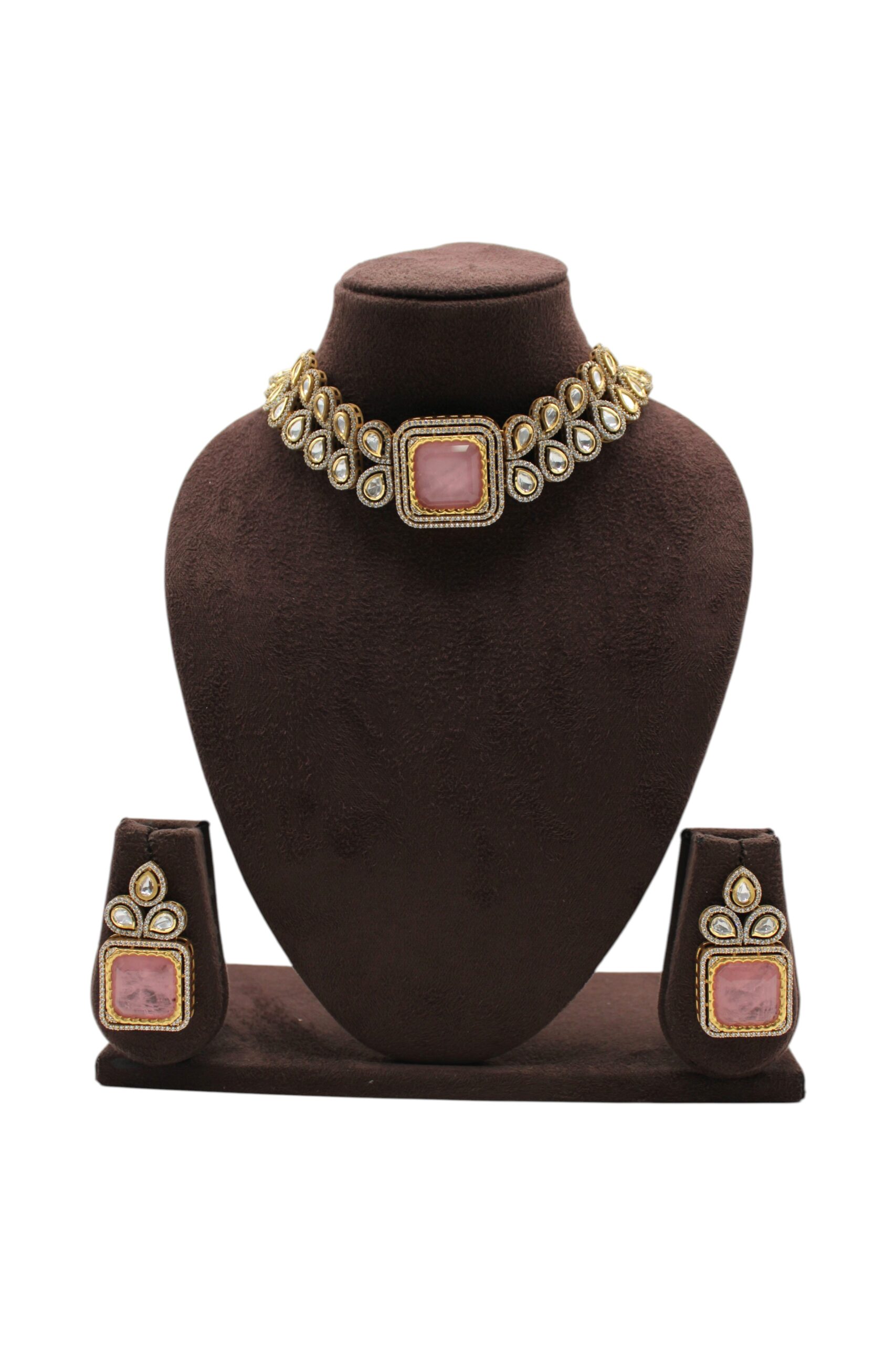 Elegant Gold and Pink Stone Jewelry Set